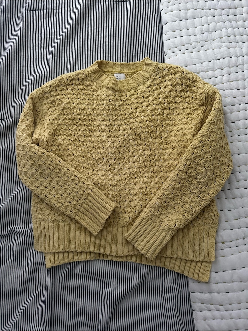 a new day Yellow Textured Knit Crewneck Sweater